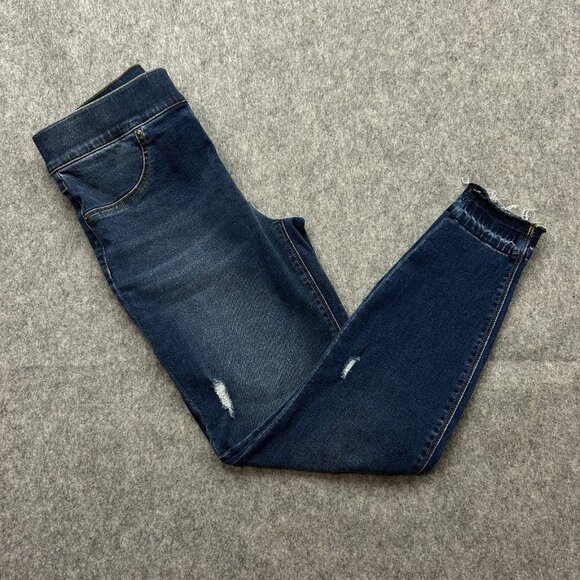 Spanx Pull On Ankle Skinny Jeans Women's Size S Petite Released Hem Distressed - Picture 1 of 14